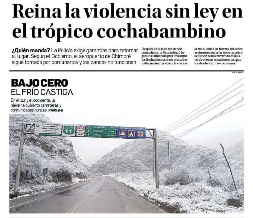 Reina la violencia sin ley en el Trópico: un titular que enciende tensiones entre el gobierno y  Evo Morales