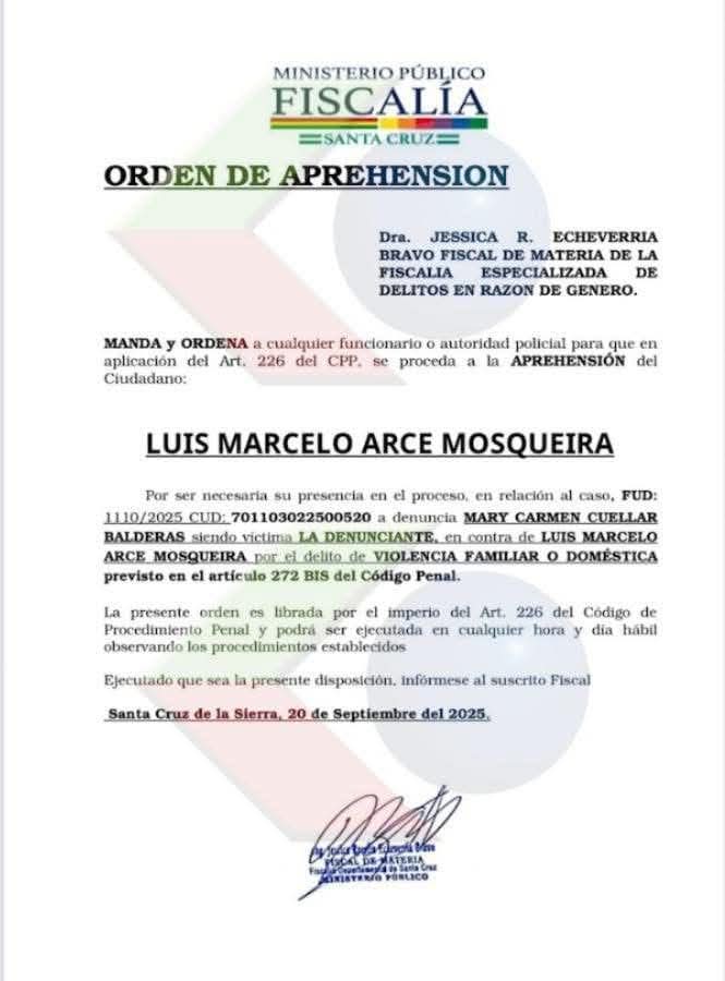 Hijo del presidente Arce en la mira: Fiscalía de Santa Cruz emite orden de aprehensión contra Luis Marcelo Arce Mosqueira